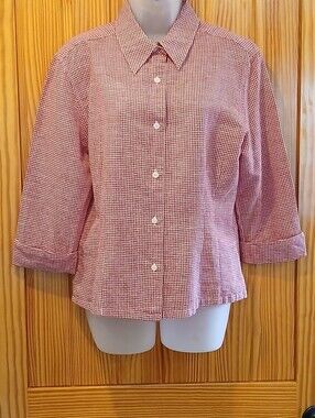 Talbots Linen Small Checked Summer Blouse
